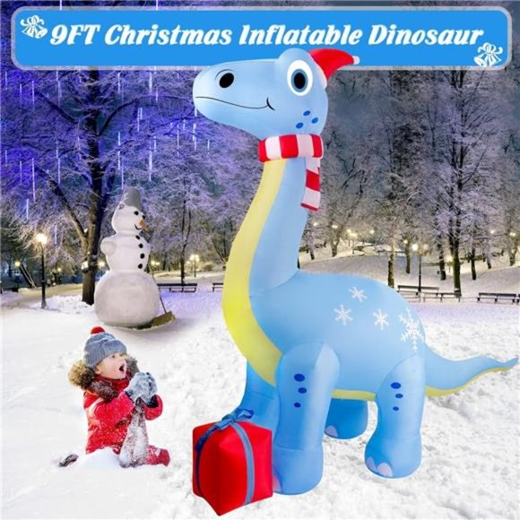 Christmas Inflatable Dinosaur, 9Ft Outdoor Christmas Decorations with Led Lights - Picture 2 of 6